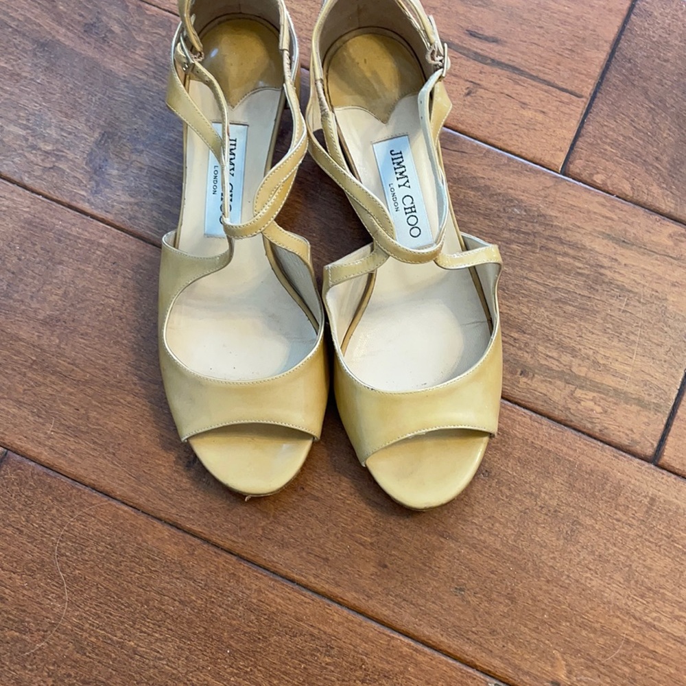 Jimmy choo sandals size 38 or 8 patent leather in like new condition wore twice